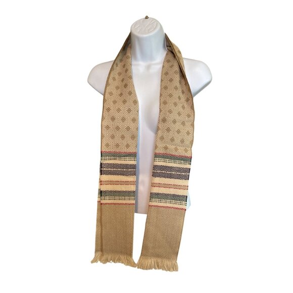 Boho Tribal Unisex Tan Rectangle Scarf Fringe Geometric Southwestern Style - Picture 2 of 6
